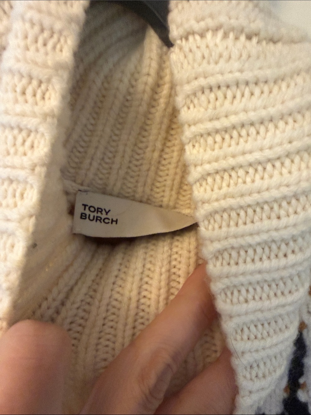 Tory Burch Cream Turtleneck Fair Isle Sweater with Black & Gold Accents - Picture 2 of 6